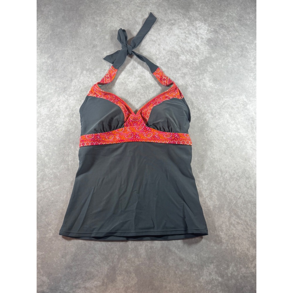 Athleta Women Gray Orange Paisley‎ Halter Tankini Swim Top 32 D/DD